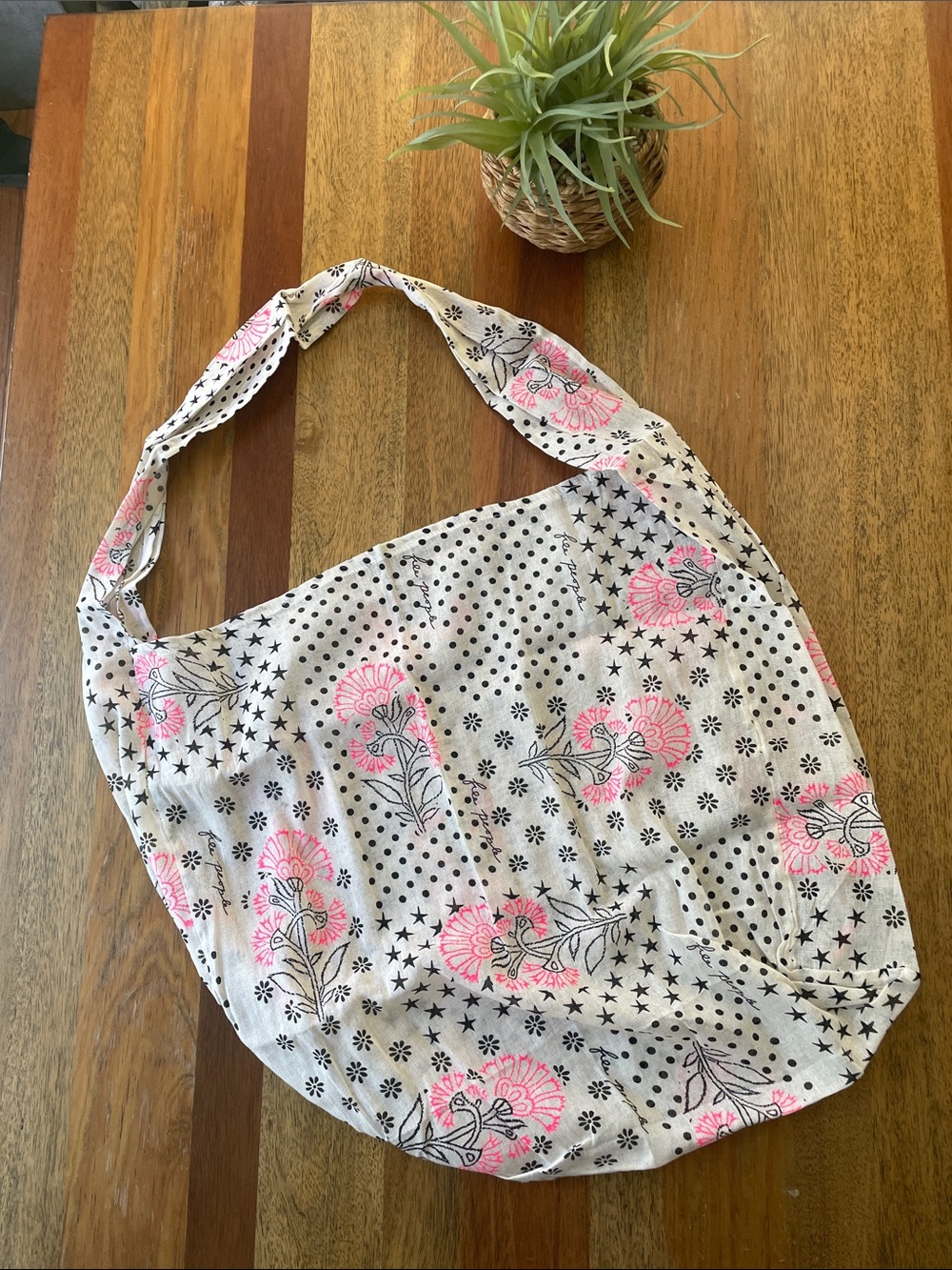 Rare XL Free People Reusable Tote Bag Pink Floral Star Gauze Cotton